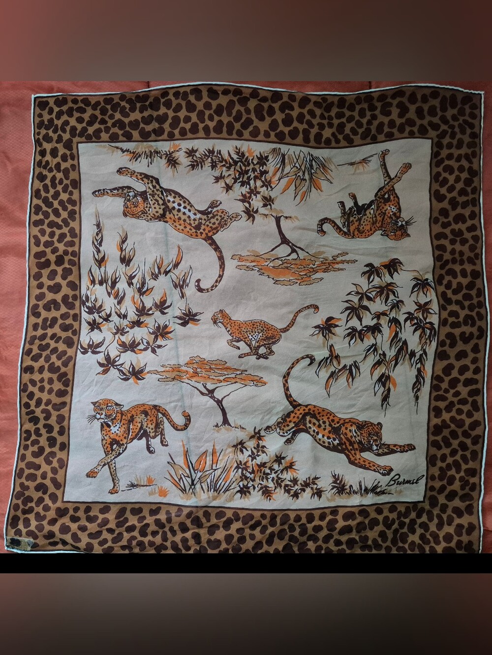 1960s-1970s.Vintage Boho Y2K Burmel Square Sheer Silk-Rayon Blend Scarf 23"×23"